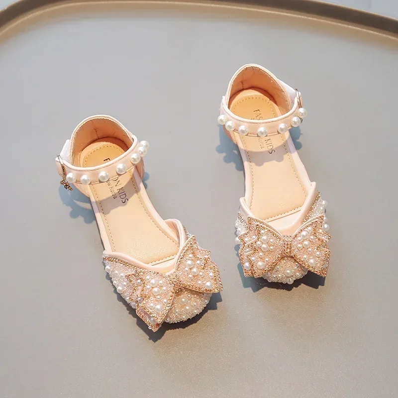 Baby Girls Princess Shoes Students Fashion Crystal Beaded Catwalk Kids Sandals Comfortable Bow Spring/summer Stage Casual Cute