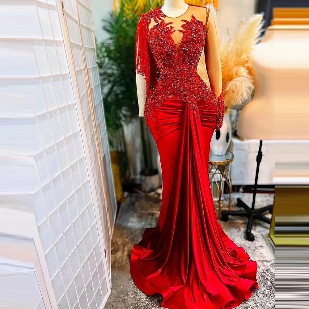 LAIDITYA Luxury Appliques Sequined Prom Dress Fashion V-Neck Beading Mermaid Gowns Elegant Floor Length Evening Party Dress