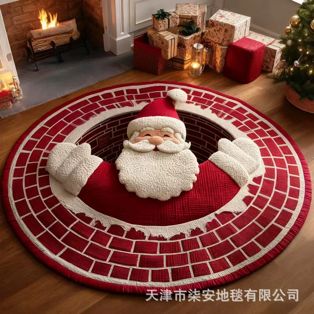 

Christmas Decoration Rug Santa Chimney, 80cm Round Hearth Mat for Fireplace, Festive Home Village Display Non-Slip Carpet Gift