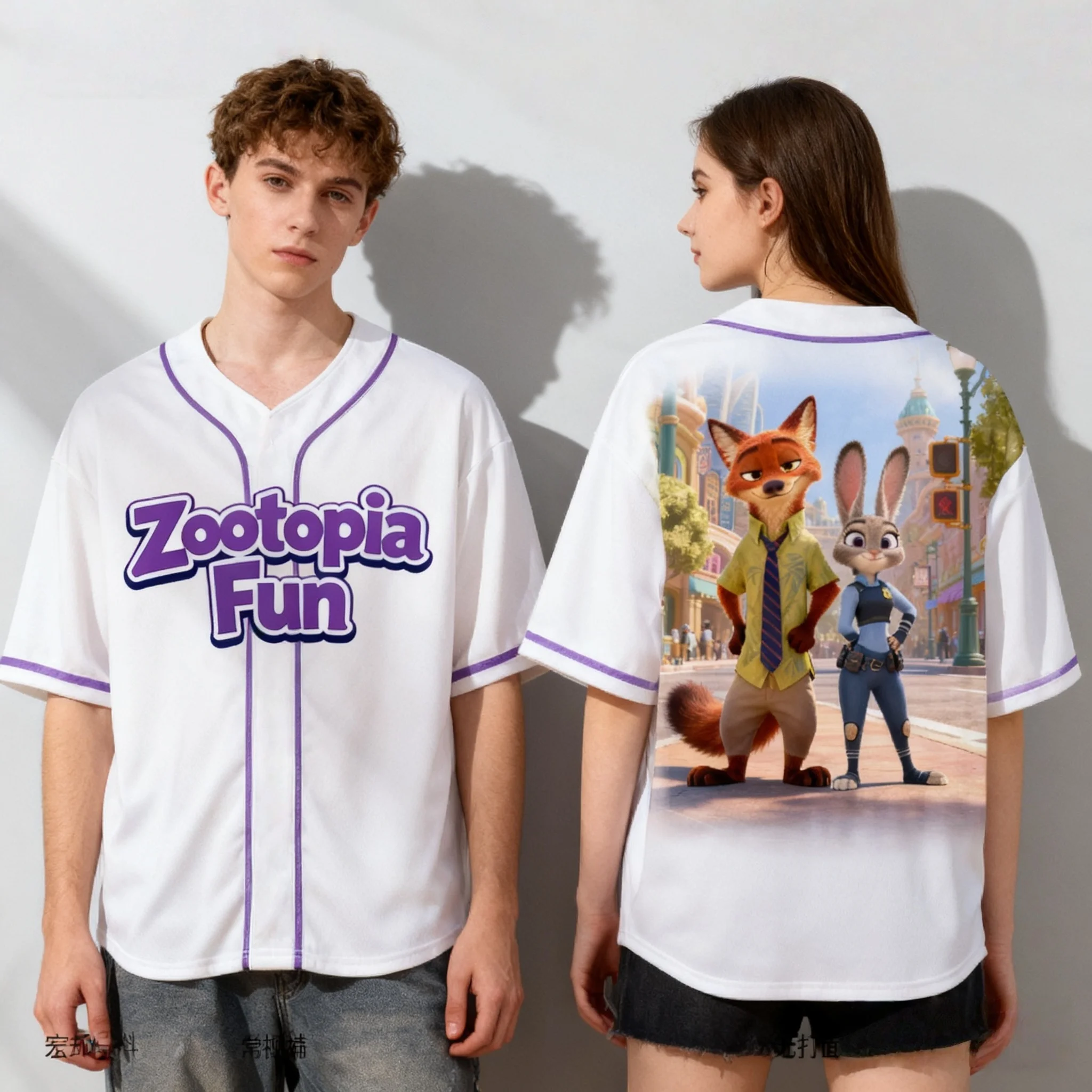 25/26 سلسلة الرسوم المتحركة ديزني Zootopia نيك والجمال والوحش سترة البيسبول الصيفية المتضخم للأطفال الوالدين والطفل تي شيرت