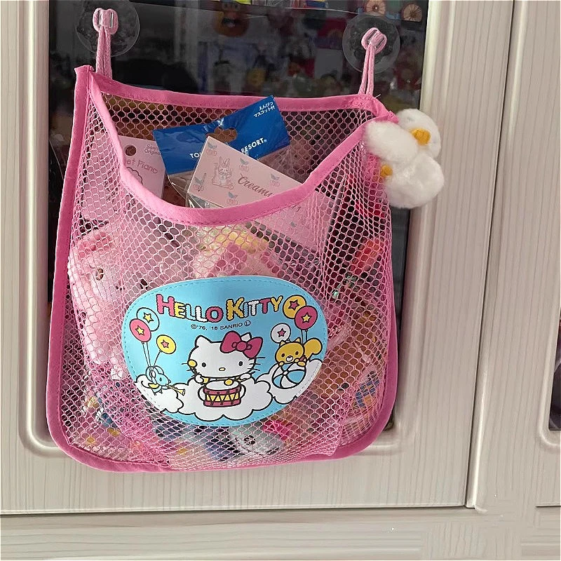 Sanrio Hellokittys Mesh Organizer Cartoon Hanging Wall Storage Bags Girls Home Kid Bath Toy Sundries Organizer Storage Basket