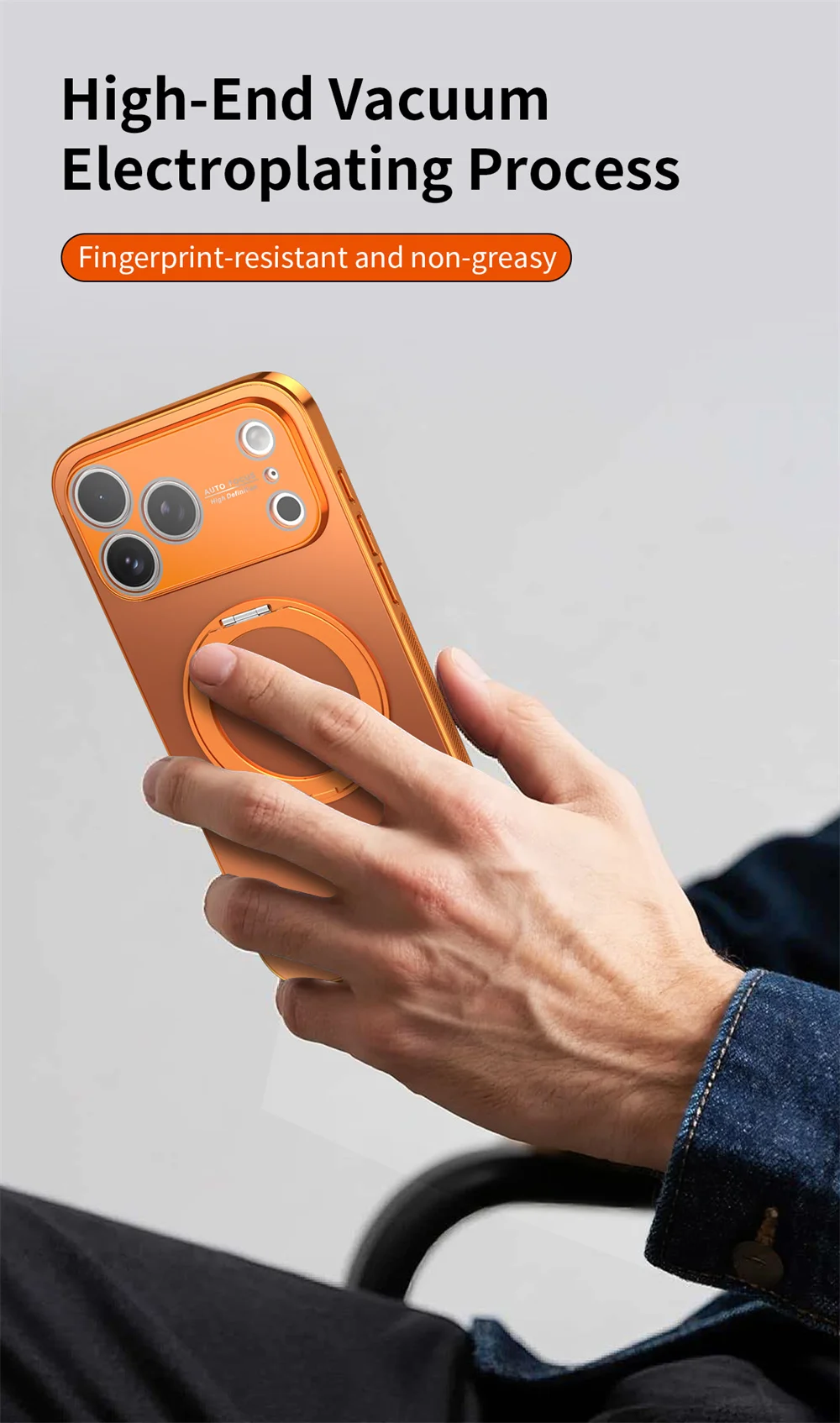 Magnetischer Ring, drehbarer, zusammenklappbarer Ständer, Handyhülle für iPhone 18 Pro Max, 17, 16, 15, 14, 13, mit Objektivschutz, einfarbige Hülle. – Detail 2