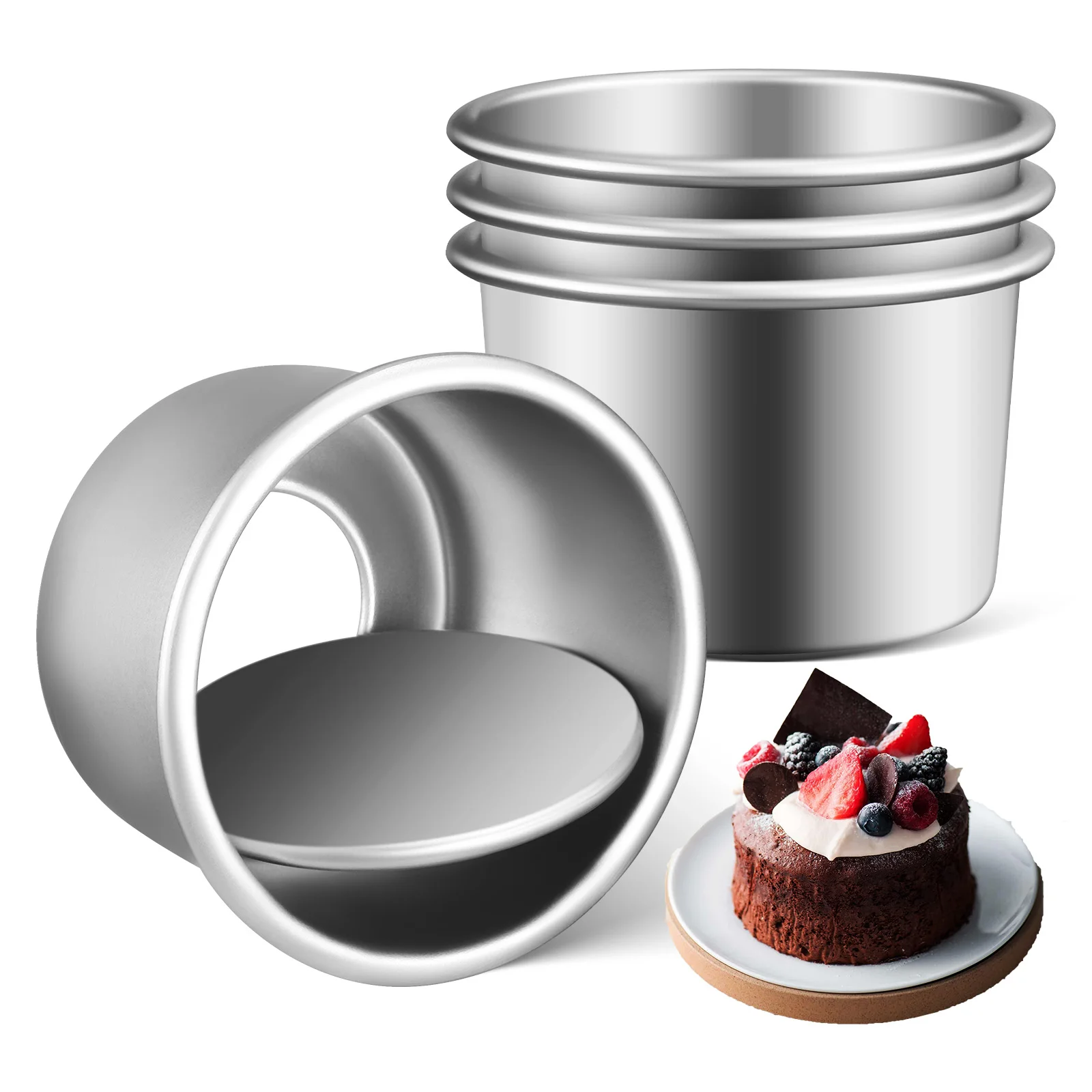 

4pcs 2-Inch Aluminum Alloy Round Cake Pans Cheesecake Pan With Removable Bottom For Kitchen Making Cakes Small Baking Molds