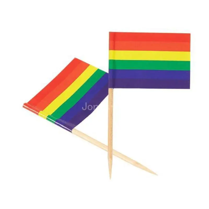 Q6PE 100 Pezzi Bandiere Stuzzicadenti Arcobaleno Rosso Solido Bandiere Pirata Etichettatura Marcatura per Torta da per