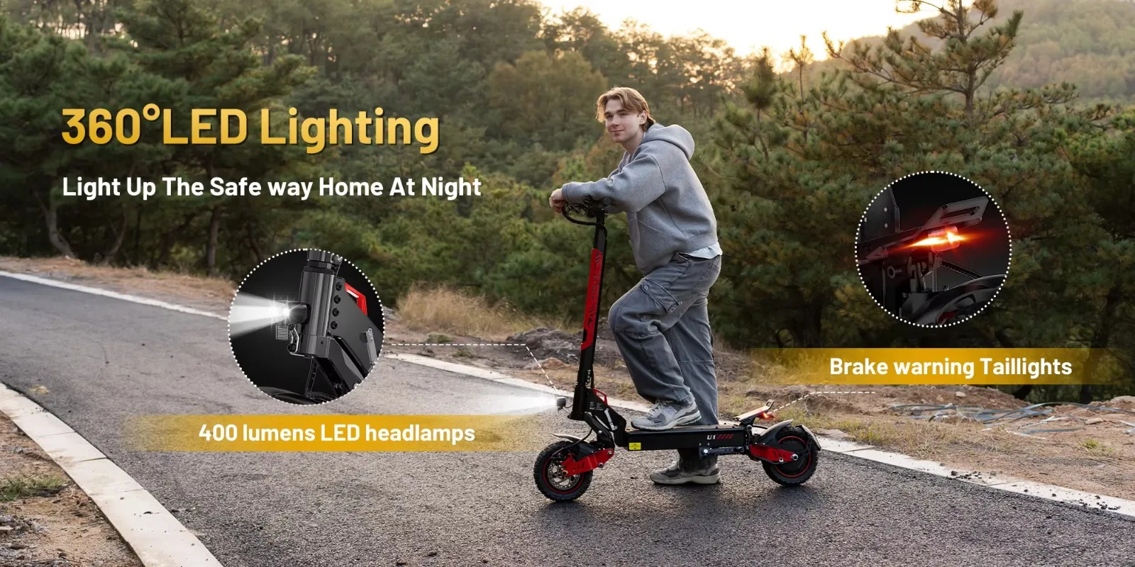 250W Aluminum Alloy Foldable Waterproof LED Light Two-Wheel Portable Adult Scooter 10inch 120kg