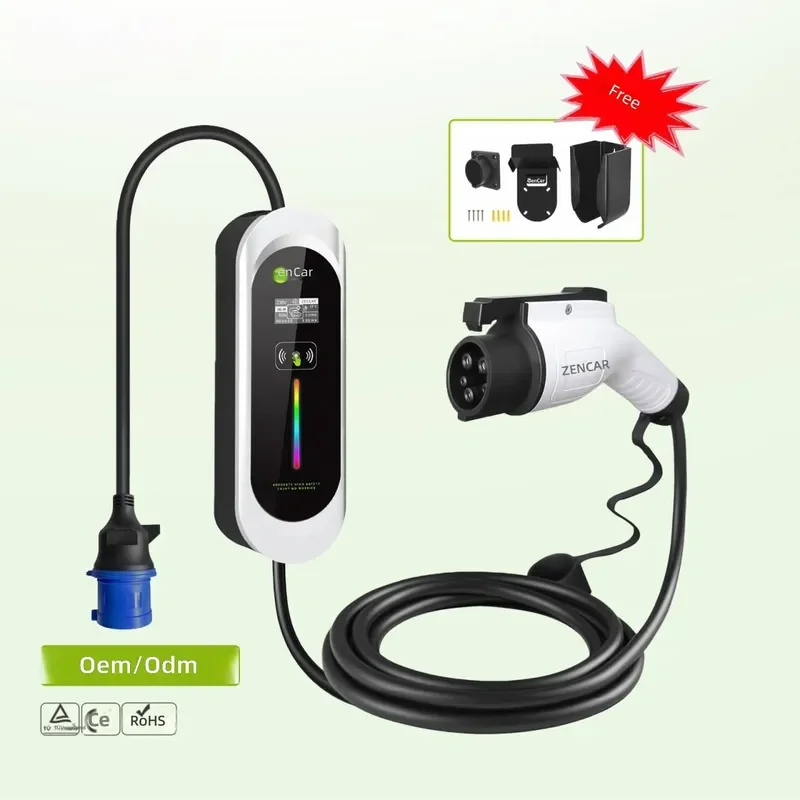 7kW Level 2 EV Charger Type 1 32A Mobile CEE Plug with Temp Sensor Holders for Home Charging