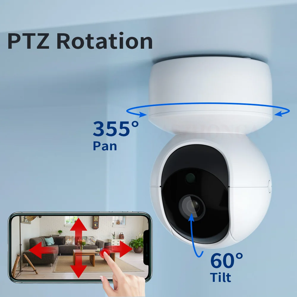 ASZHONGA 2MP เครื่องบันทึกภาพกล้องวงจรปิดกล้อง Wireless WIFI 4X ซูมในร่ม PTZ 1080P HD กล้องวงจรปิดโดม ONVIF เข้ากันได้กับ Cam Motion ติดตาม CamHi