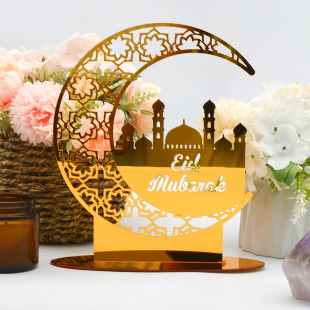 

Acrylic Eid Decor Mubarak Table Ornament Double Sided Ramadan Craft Decoration for Home Office Festival Indoor Party