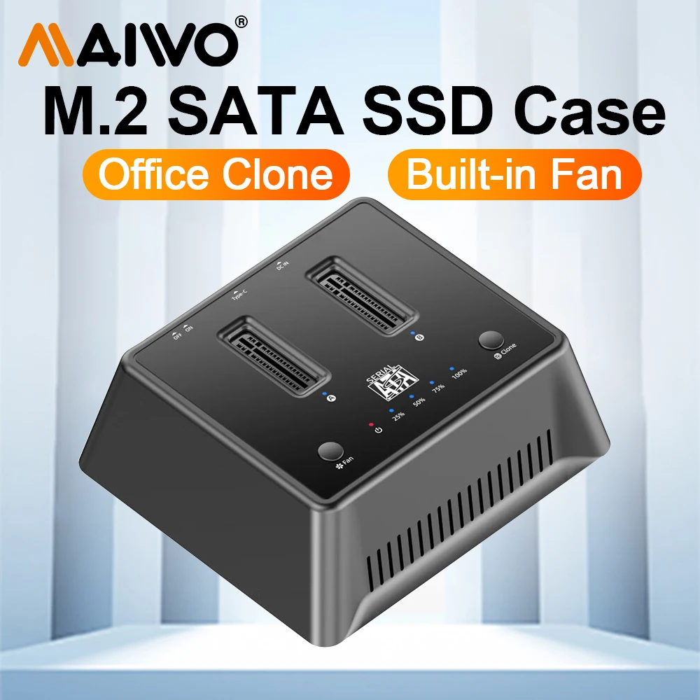 

MAIWO Dual Bay M.2 NGFF SSD Enclosure Offline Clone Type-C для M Key M/B Key STAT PCIe SSD Type-C Устройство чтения жестких дисков с вентилятором