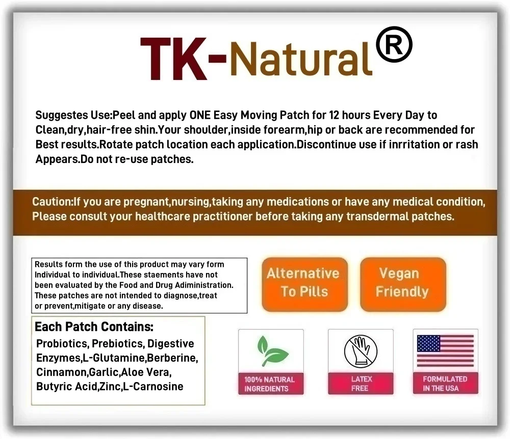 30 رقعًا لصحة الأمعاء عبر الجلد مع البروبيوتيك، والإنزائم الهضمية لبريبايوتيك للأمعاء والهضم، والمناعة، والجلد