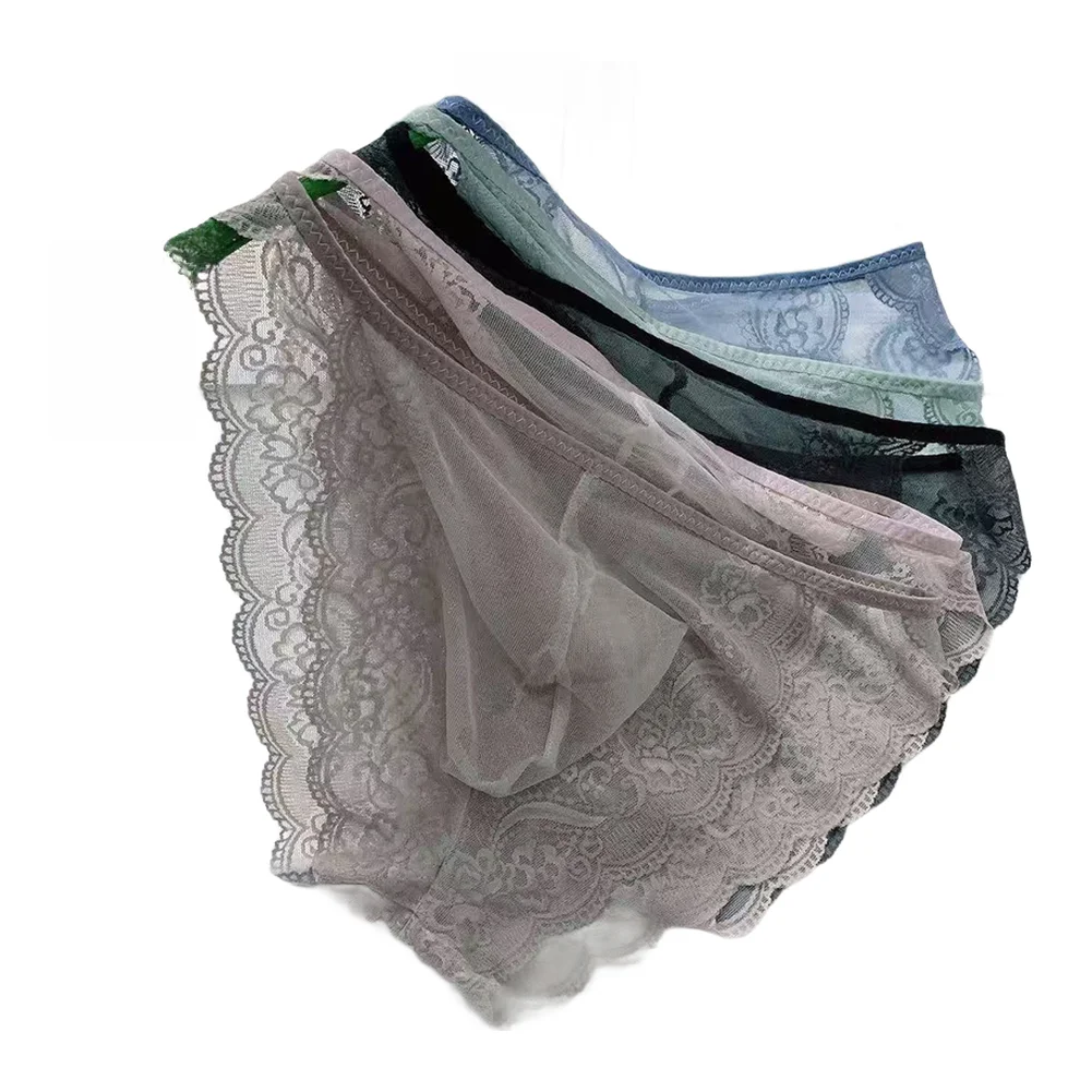

Cooling Breathable Bikini Panties Mens Transparent Underwear Seamless Lace Briefs Bulge Pouch Lingerie Shorts