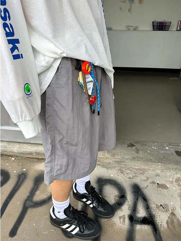 

American Retro Thin Qui Dry Casual orts Men's Summer Straight Loose Beach Pants Breathable Wide Leg Five-Quarter Pants