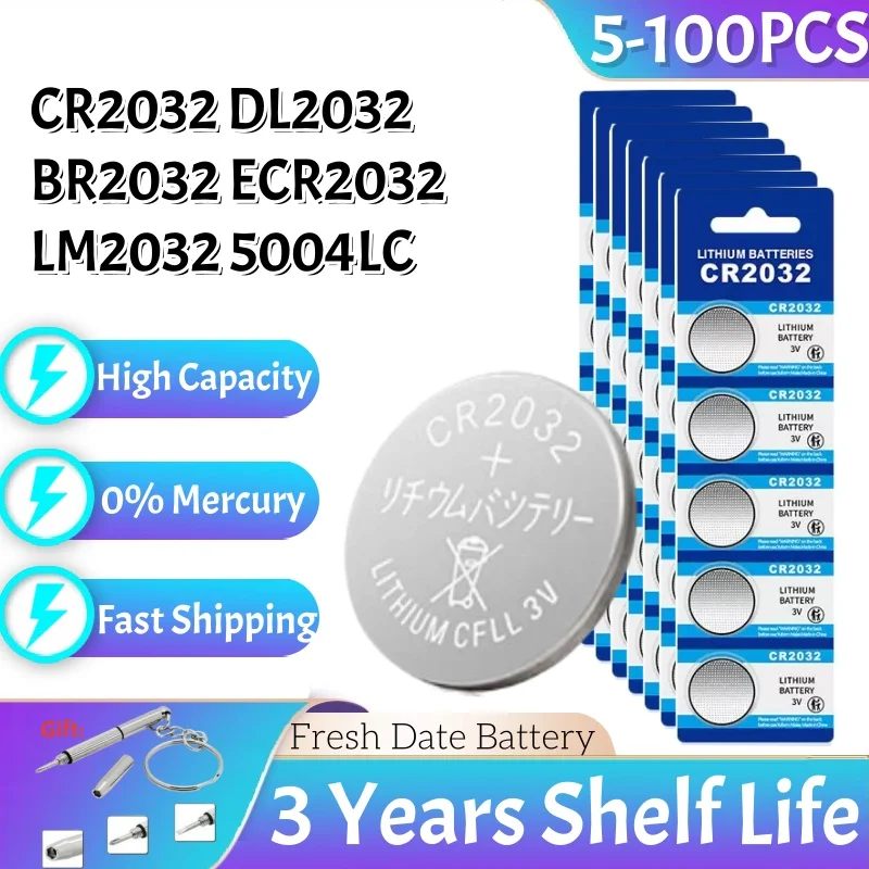 5-100PCS CR2032 pilas CR 2032 Button Battery 3V Lithium Battery For Watch Toy Calculator Car Remote Control Button Coin Cell