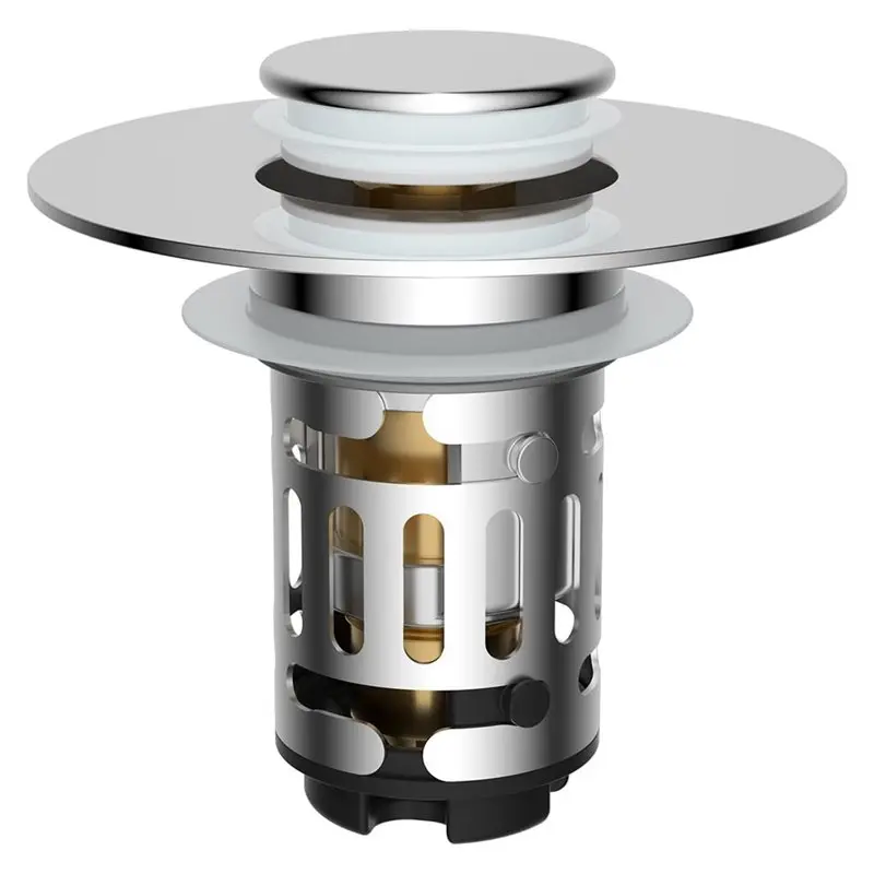 

ABKS-Brass Core Universal Drain Strainer For Bathroom Sink With Up Stopper& Hair Catcher For 1.1" To 2.36"' Basins Plug