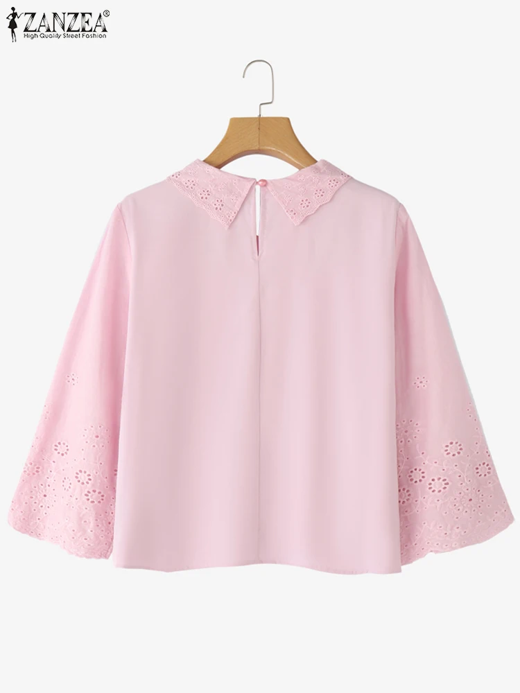 Casual Loose Spring Tops 2025 ZANZEA Women Cotton Lace Blouse Tunic Fashion 3/4 Sleeve Solid Color Hollow Out Blusas Female