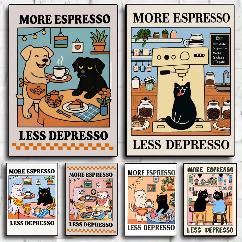 Coffee More Espresso Less Depresso Poster Wall Art Print Poster for Bedroom Living Room Home Decor Gift Artwork