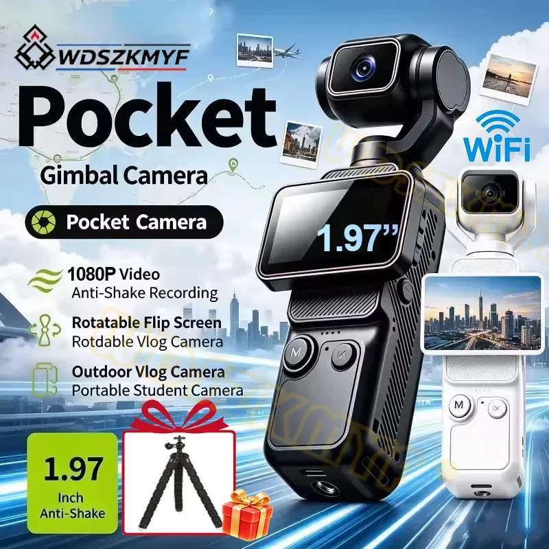 WIFI 1080P Pocket Action Camera Gimbal Stabilizer 1.97 Inch 90° Flip Screen 180°Rotating Lens Mini Digital Camera Sports Cam