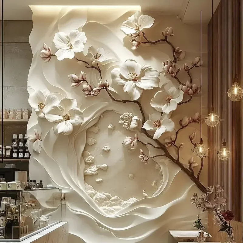 Home Decorations Wall Art Flower Relief Custom Handmade Stone Carvings Fiberglass Relief