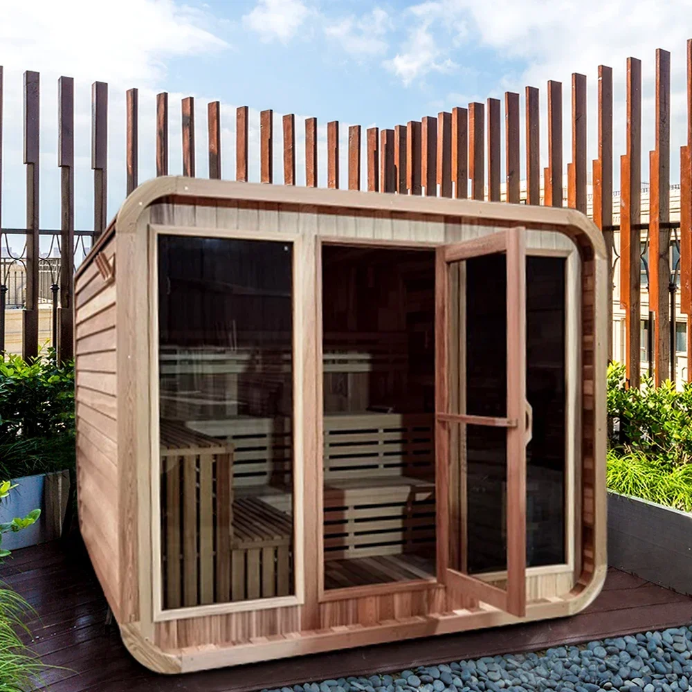 Kanadische Hemlock Outdoor Cube Holzsauna Dampfsaunaraum mit Herd