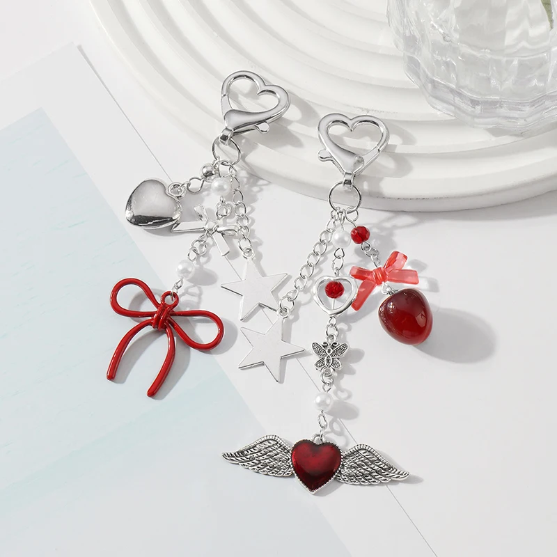 

Модный брелок с красным сердцем и бантом, сумка, кулон, милые простые брелоки с бантом в виде любви, изысканный рюкзак, подвесное украшение, подарки