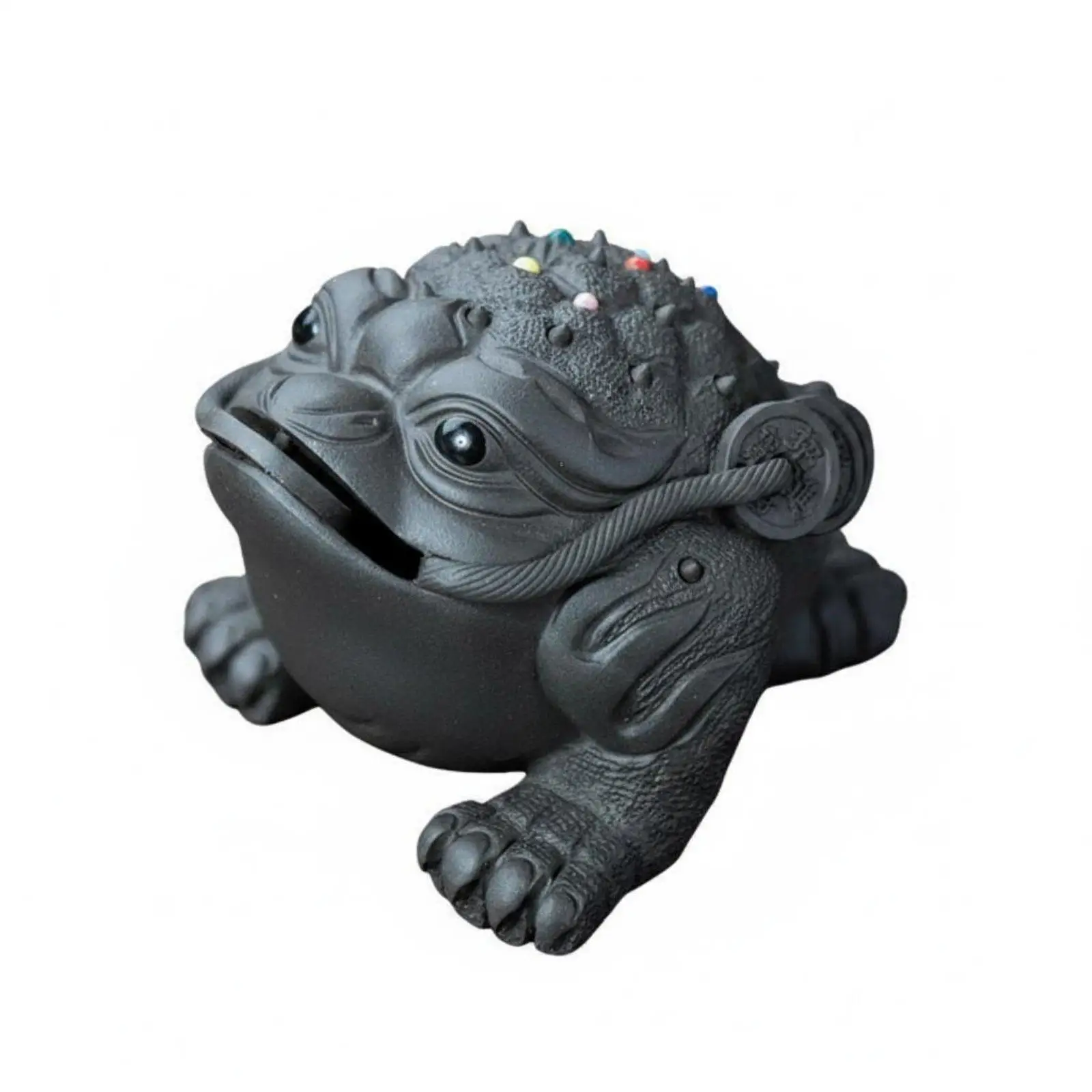 Tea Pet Frog Ceramic Sculpture High Back Three Legged Toad Figurine Purple Clay Decor for Tea Tray Gift