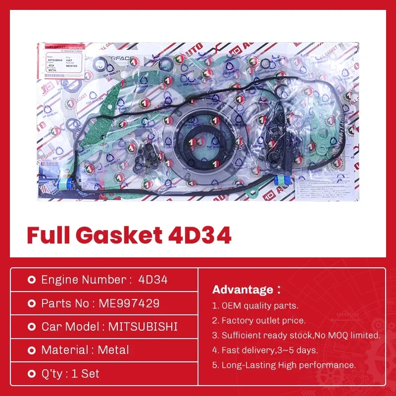 Hot Selling Auto Engine full gasket kit 4D34 OEM: ME997429 For MITSUBISHI full gasket