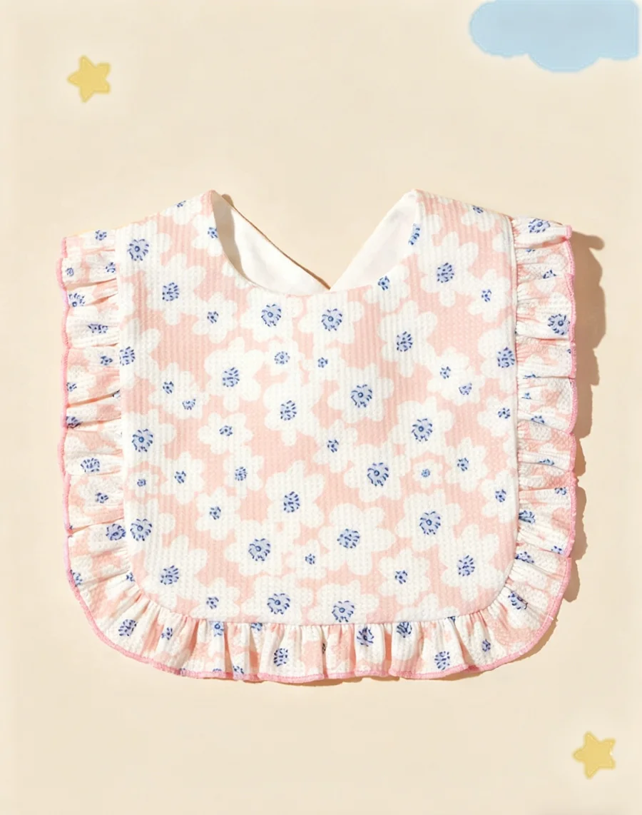 

1Pc Soft & Breathable Floral Print Ruffled Edge Baby Bib