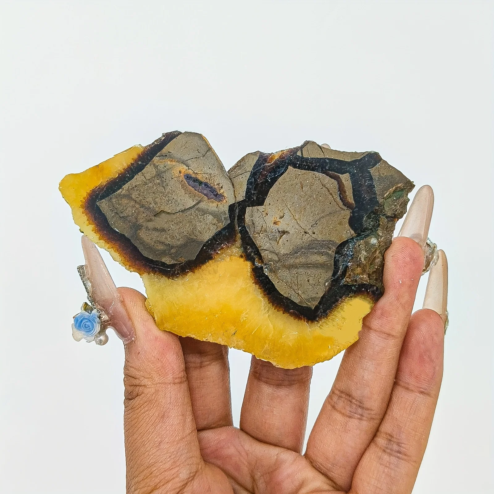 

1pc Natural Septarium Slices - Bohemian Style Quartz Crystal Plates with Unique Textures, Meditation, Home Decor, Holiday Gifts