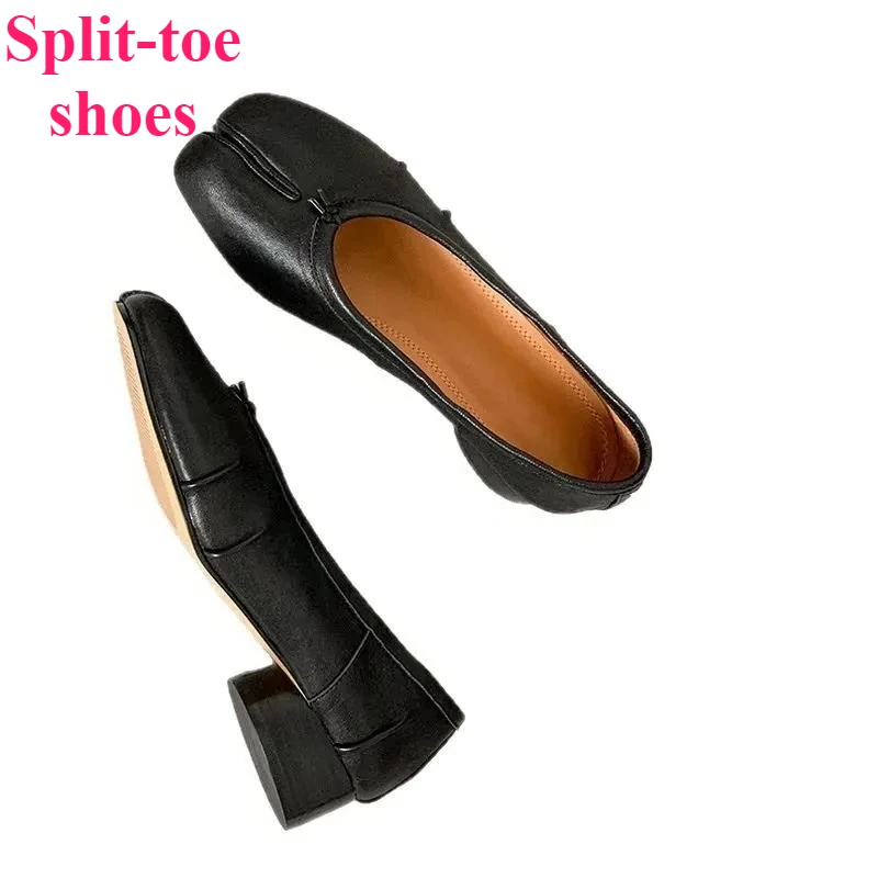 

Плиссированные женские туфли с раздельным носком, новые балетки в стиле ретро в стиле свиньи, туфли без шнуровки на среднем каблуке с неглубоким носком, zapatos de mujer