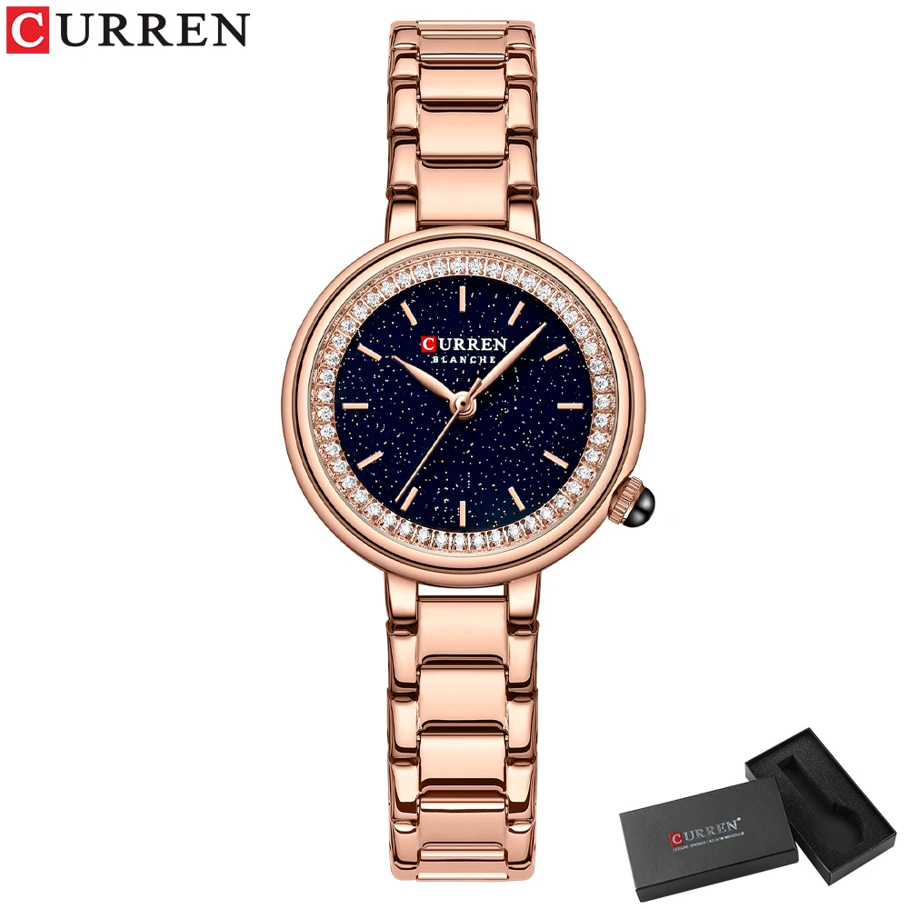 CURREN Luxusmarke Damen-Armbanduhren mit Sternenhimmel-Zifferblatt, Edelstahlband, Quarzuhren, Damenuhr mit Strasssteinen 9
