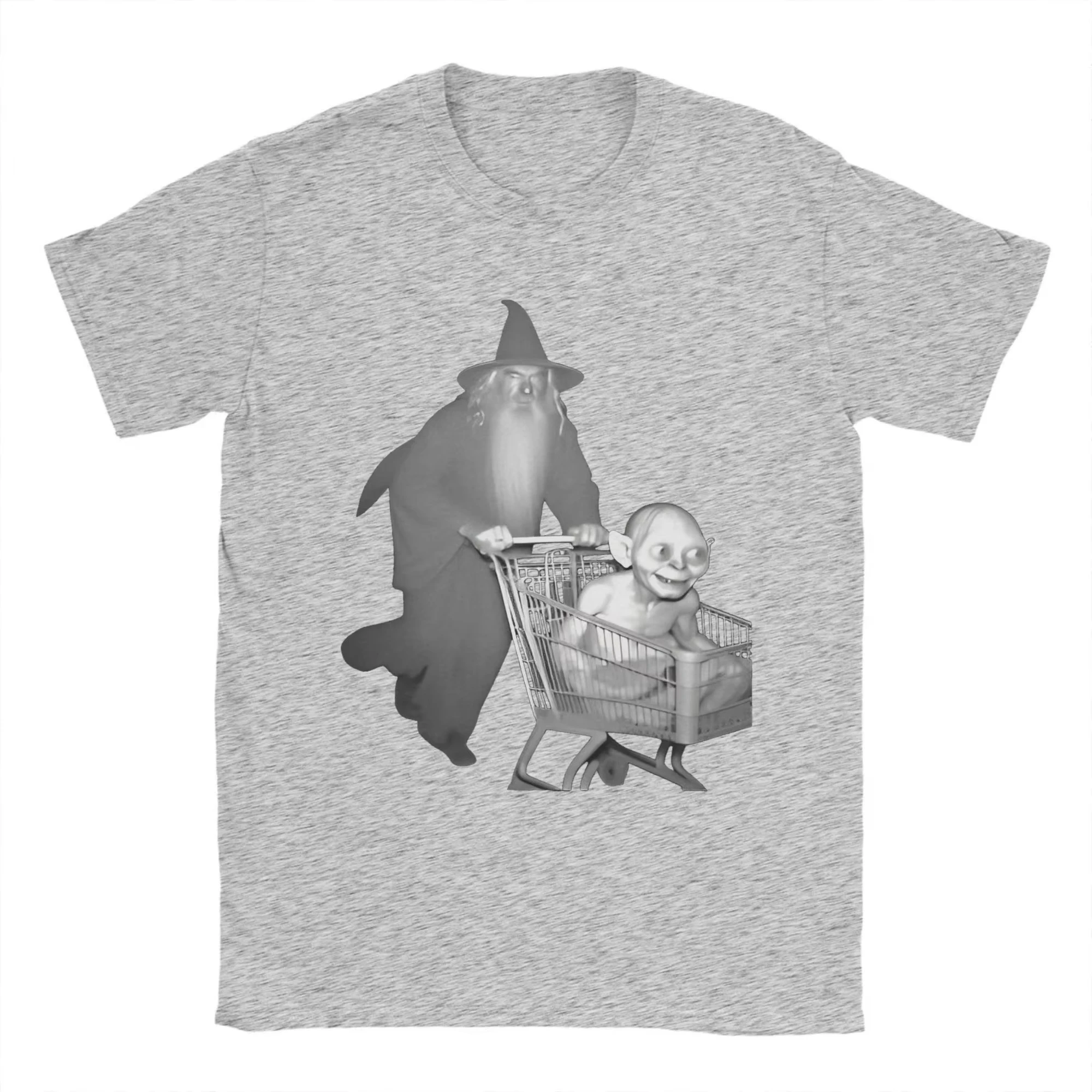 Gandalf يدفع جولوم في عربة التسوق Merch الرجال النساء تي شيرت القطن المحملة المطبوعة Lorded Of R-خواتم القمم تنفس #2