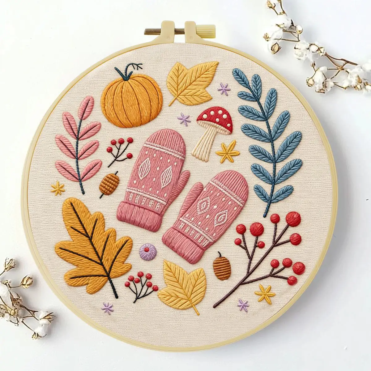 1 Stück 20X20CM/15X15CM 7,87/6,3 Zoll Herbst-Stickerei-Starter-Kit DIY-Kit DIY-Stickerei-Set Handarbeiten Malerei Nähen Kunst – Detail 2