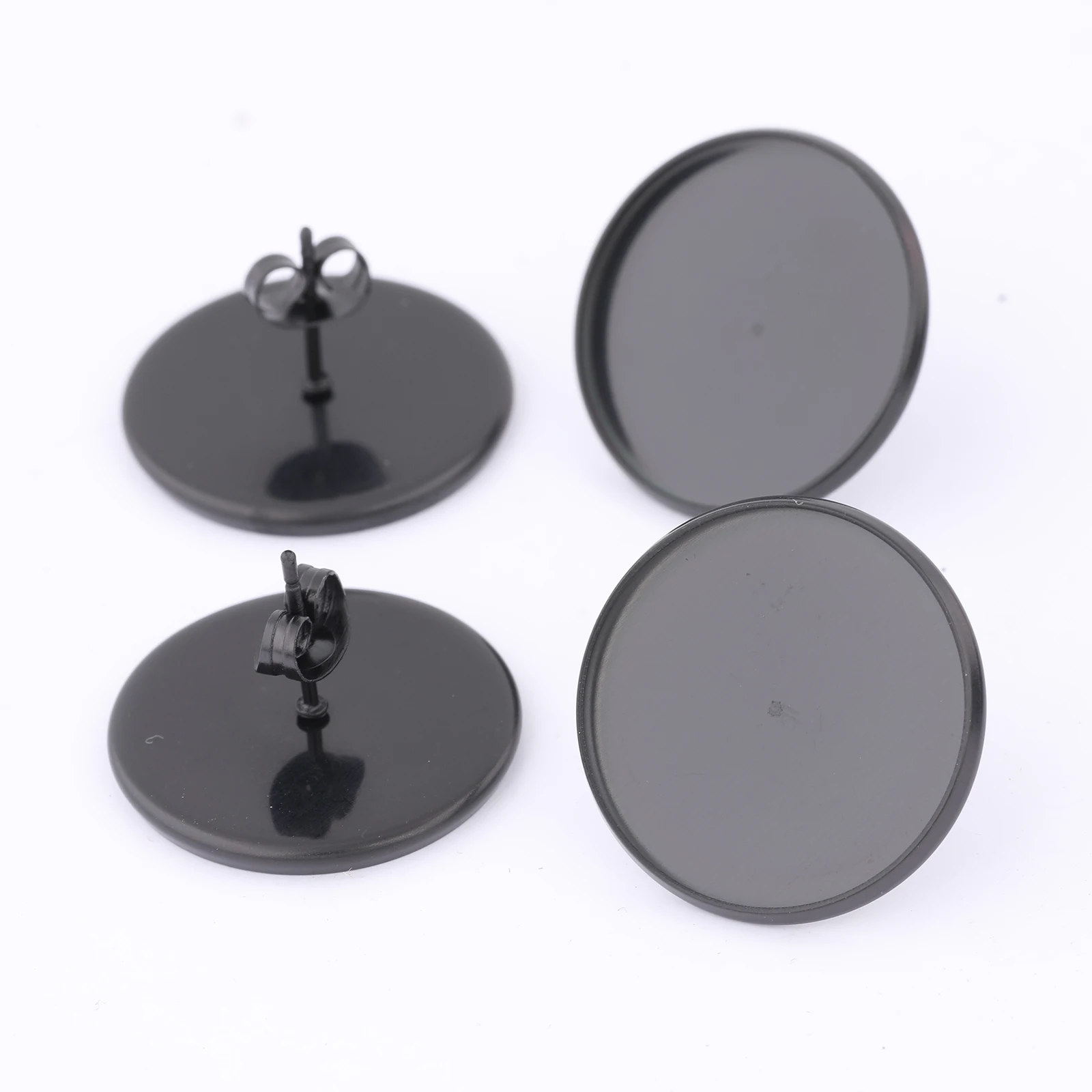 

20pcs Stainless Steel Black Fit 20mm Cabochon Earring Base Blanks Studs Diy Bezel Setting Findings For Jewelry Making