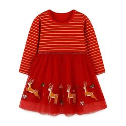 Jumping Meters 2-7T Princess Girls Dresses Reindeer and Santa Claus Christmas Baby Clothing Mesh Skirt Party Kids Cute Dresses