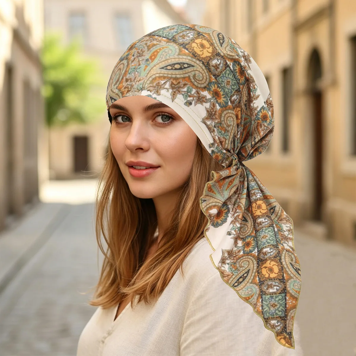 

Muslim Women Soft Elastic Print Paisley Hijabs Turban Long Tail Bonnet Headscarf Head Wrap Bandanas