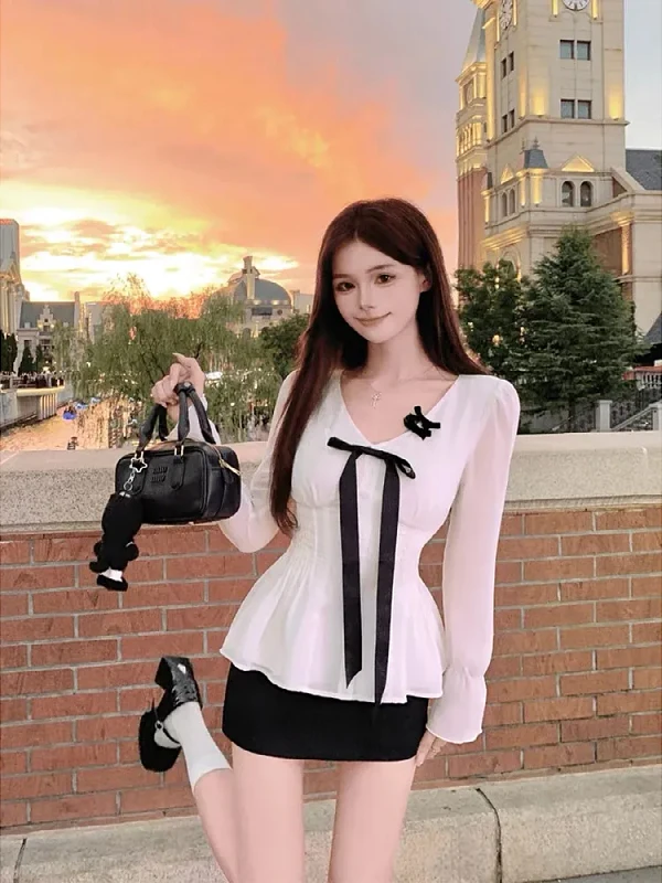 

plus Size Women's Long Sve V-Ne irt Knot Pure Desire Korean Sle Floral Design Comfortable Breathable ...