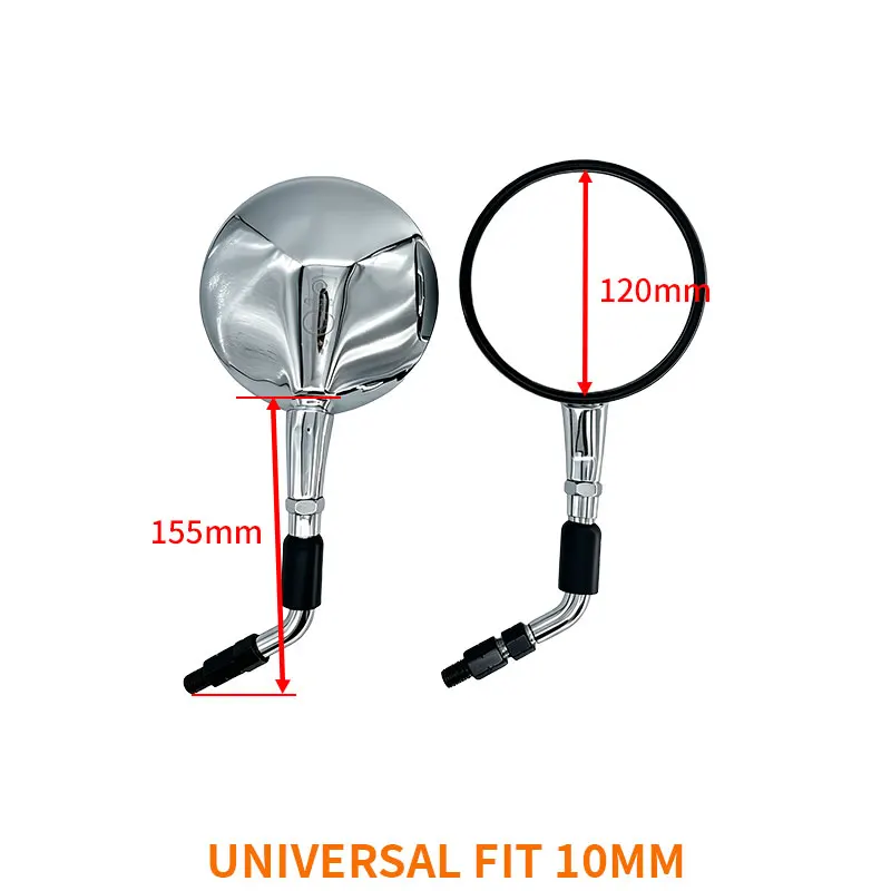 2Pcs Universal 10mm Motorcycle Side Mirror Rearview Mirror Anti-fall  Round Mirror