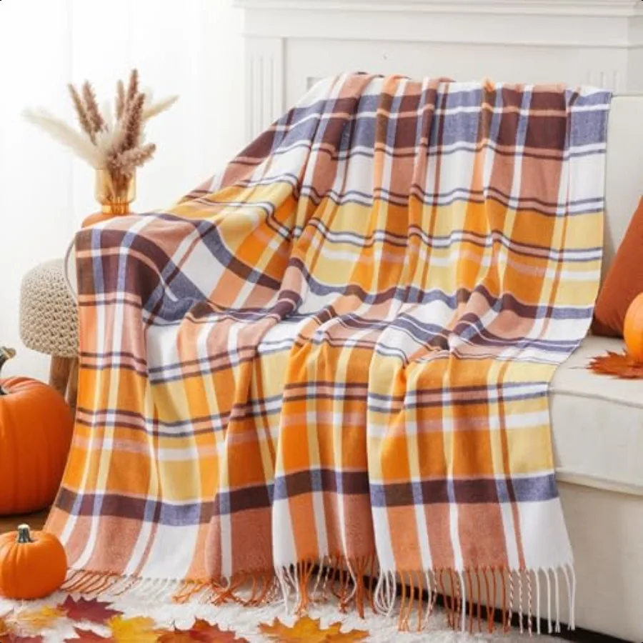 

Fall Plaid Throw Blanket for Couch Bed Decorative Orange Fall Blankets Buffalo Checkered Plaid Blankets and Throws Farmhouse St