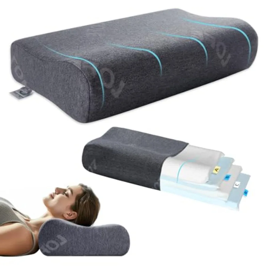 

Регулируемая по мягкости контурная подушка для всех типов сна с эргономичным дизайном и 4-слойной поддержкой, идеальная ортопедическая подушка для шеи