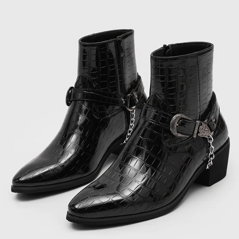 Men's Shoes Fashion Punk Style Chelsea Boots Designer New Pointed High Top Boots for Men Autumn Platform Shoes Buckle High Heels