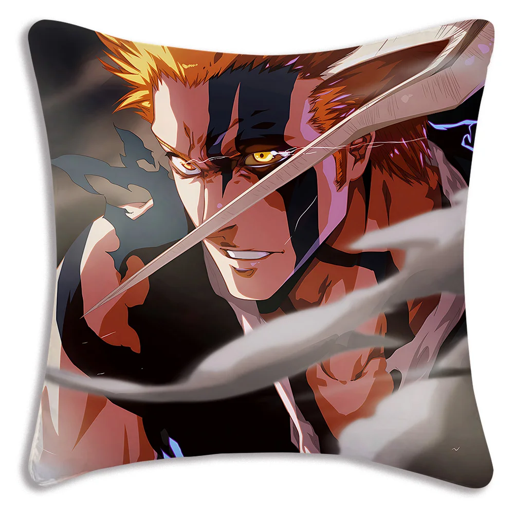 Hot Anime Bleach Ichigo Pillow Covers Cartoon Sofa Decorative Home Double-sided Printing Short Plush Cute Cushion Cover