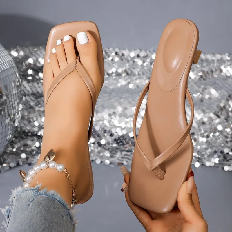

Women High Heels Sandals Fashion Thin Belt Thin Heel Soft Sole Shoes Women Summer Soft Square Toe Sandals Flip-flops