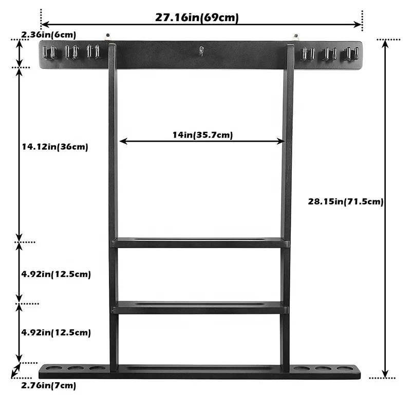 6 Pool Billiard Stick & Ball Wall-mounted Cue Rack Snooker Pool Cue Stick Holder TP-BA2002 Black Color Billiard Accessories