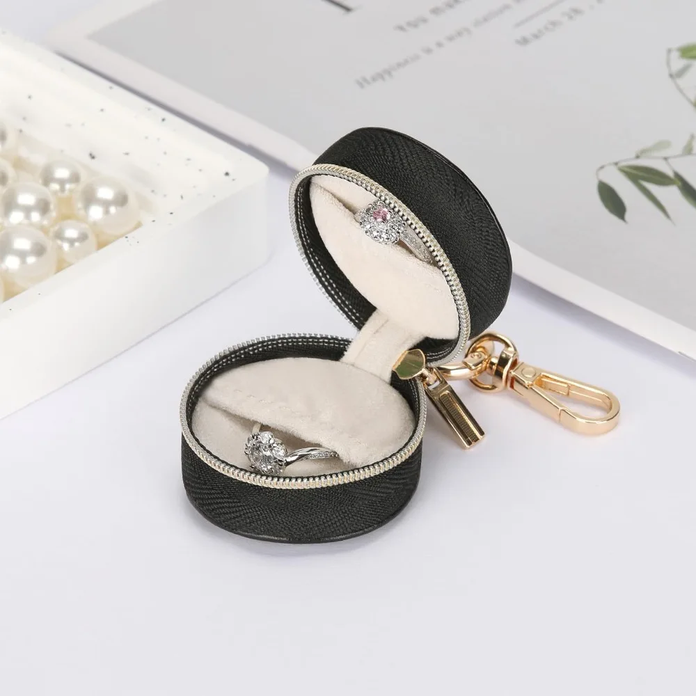 Mini Portable Jewelry Storage Bag Necklace Ring Earring Organizer Storage Case With Keychain Round Minimalist Jewelry Box Women