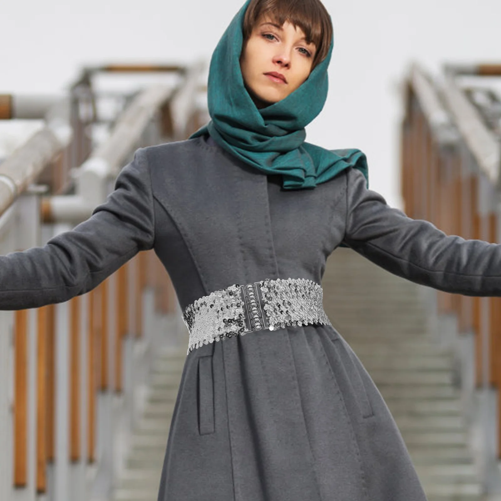 

Women Wide Sequins Elastic Stretchy Belt Fashion Dress Waist Decorative Coat Belt Women Belts Waist Strap Clothing Accessory