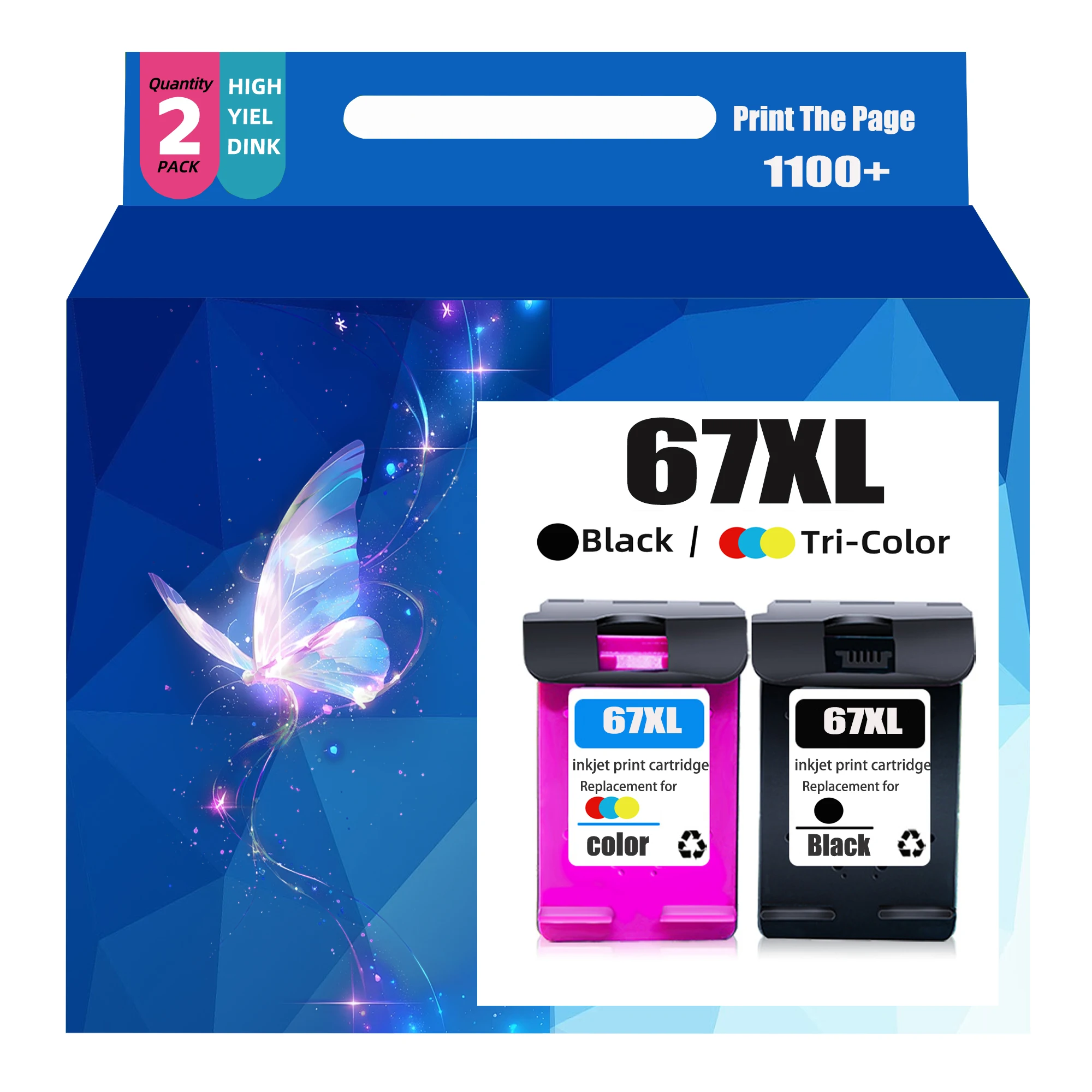 

67xl Ink Cartridges Replacement For Combo Pack Work With Deskjet 2755e 2700 2855e 2800 2752 2742e 4155e 4255e 4100 Envy 6055