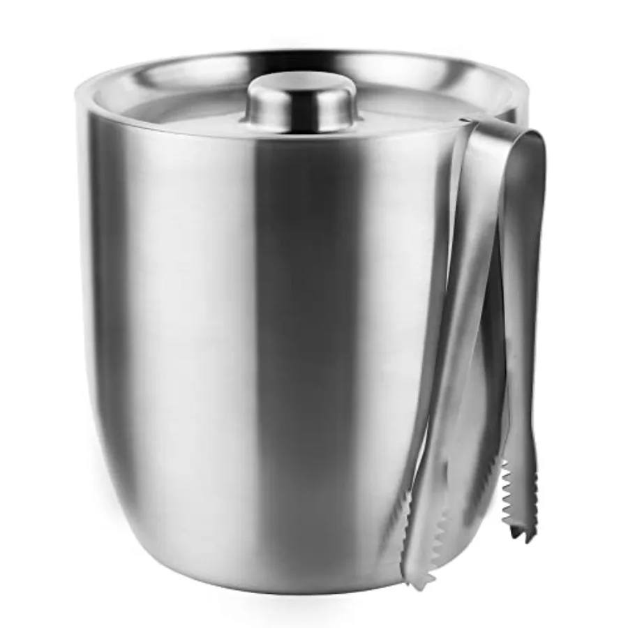 

3L Double-Wall Vacuum Insulated Ice Bucket with Lid and Tong Stainless Steel Champagne Buckets for Cocktail Bar, Parties and Ou