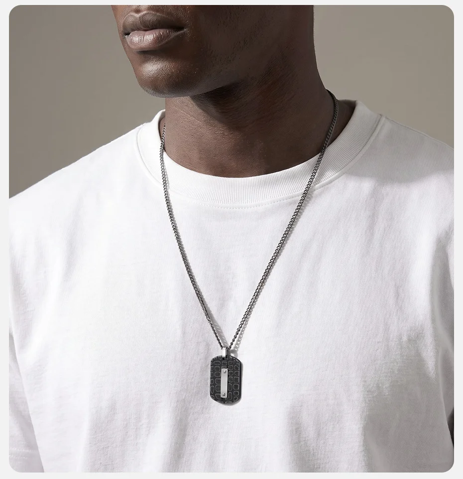 Vnox Geometrische Hundemarken-Halskette für Männer, Retro-Texturierter Anhänger aus Edelstahl mit Kubanischer Kette, Hip-Hop Casual Party Schmuck Geschenk – Detail 3