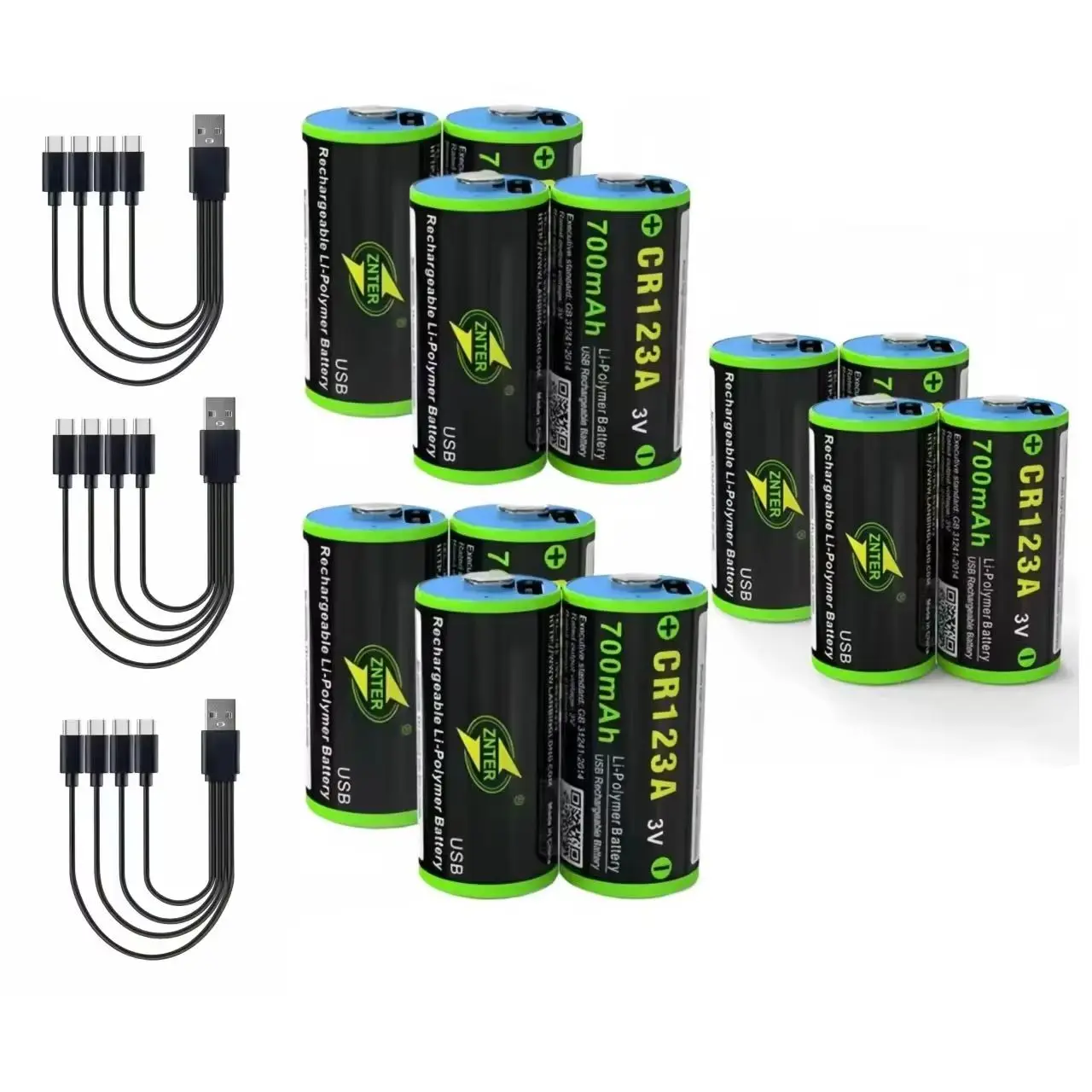 CR123A Rechargeable Battery 700mAh 3.0V Lithium Battery USB Battery Charged via Type-C Charging Cable