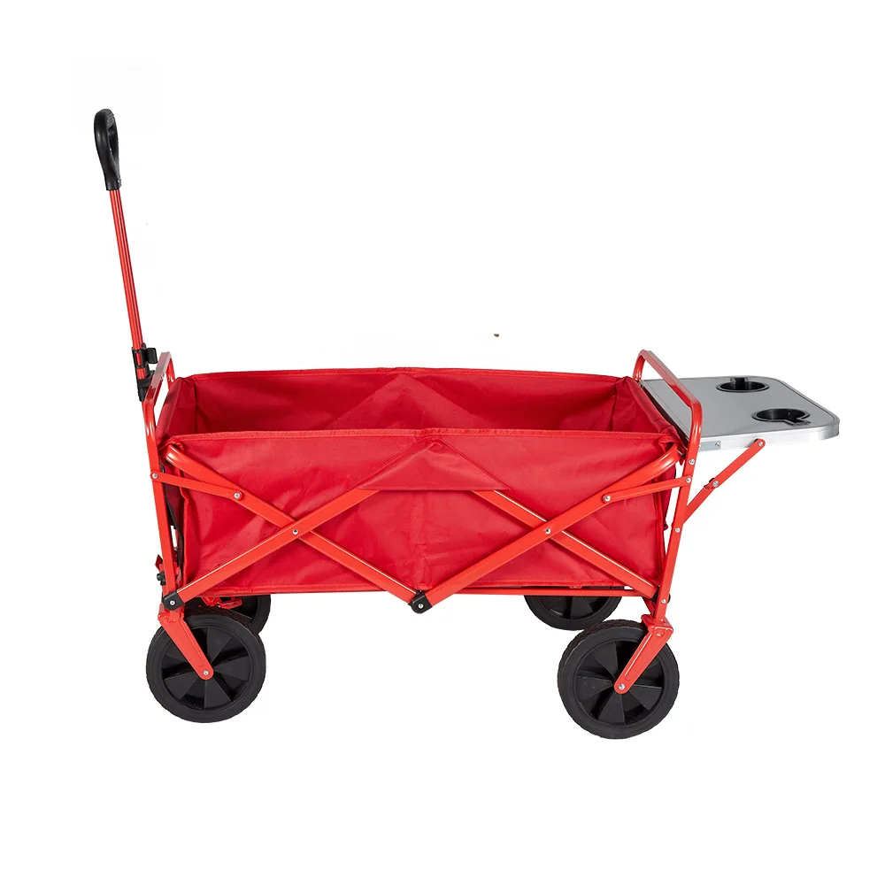 Outdoor Portable Easy Folding Platform Durability Collapsible Utility Trolley Cart Folding Beach Cart With Cup Holder